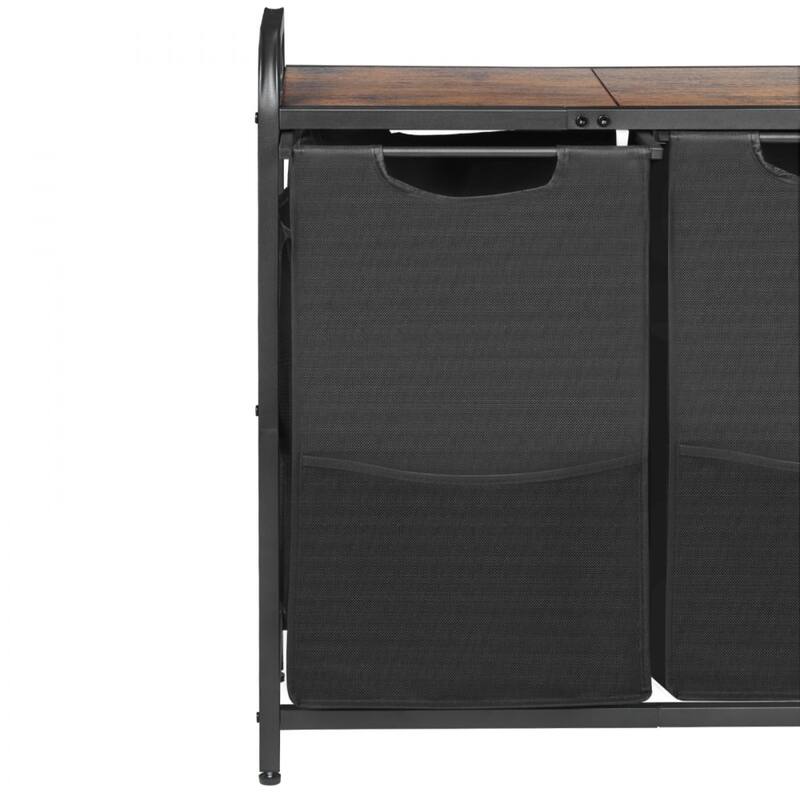 Black 24-Gallon Laundry Sorter with 2 Compartments and Metal Frame Removable Bags - 26.30 x 12.99 x 27.95 in