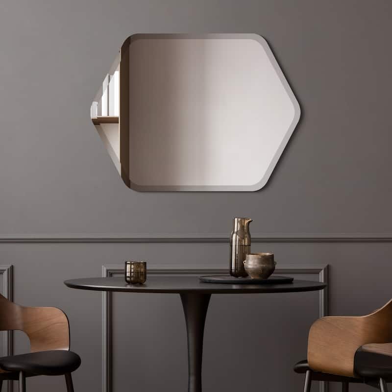 Frameless Beveled Hexagonal Black Matte Finished Wall Mirror - 24" x 32" x 0.6"