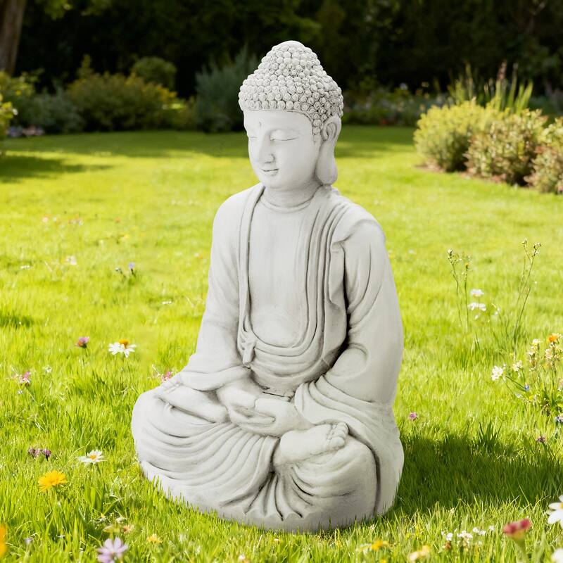 Glitzhome Zen-Style MgO Meditating Garden Buddha Statues Monk Sculpture Indoor Outdoor