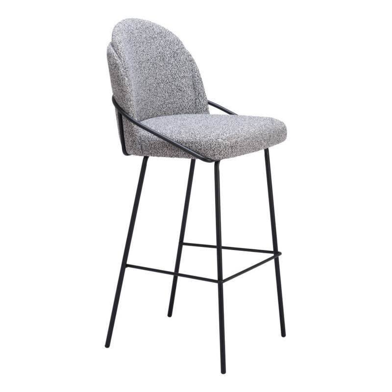 Set of 2 Light Grey Shearling and Steel 30 Inch Bar Height Chairs - 42.9" H x 20.1" W x 21.3" D