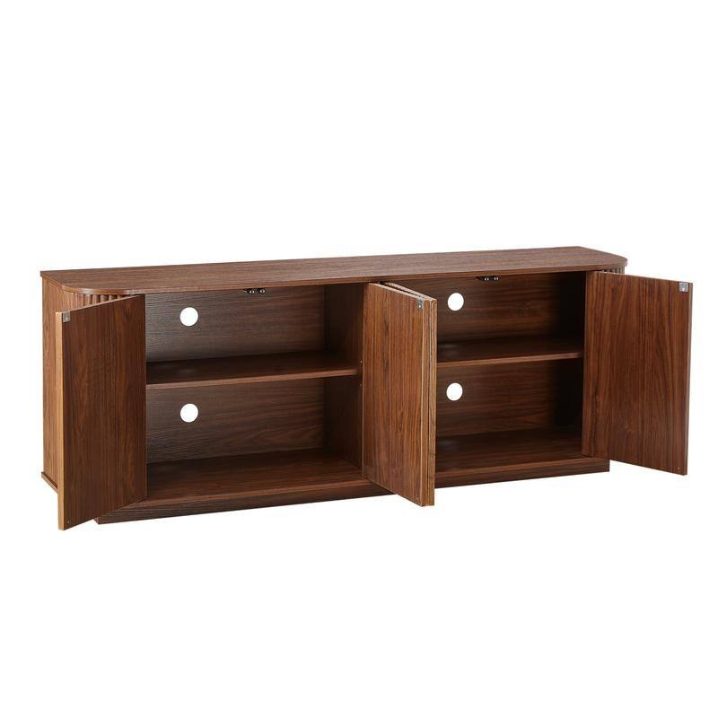 Wave-Patterned Sideboard Storage Cabinet - Wooden TV Stand With Vertical Stripes For Kitchen, Bedroom Or Entryway