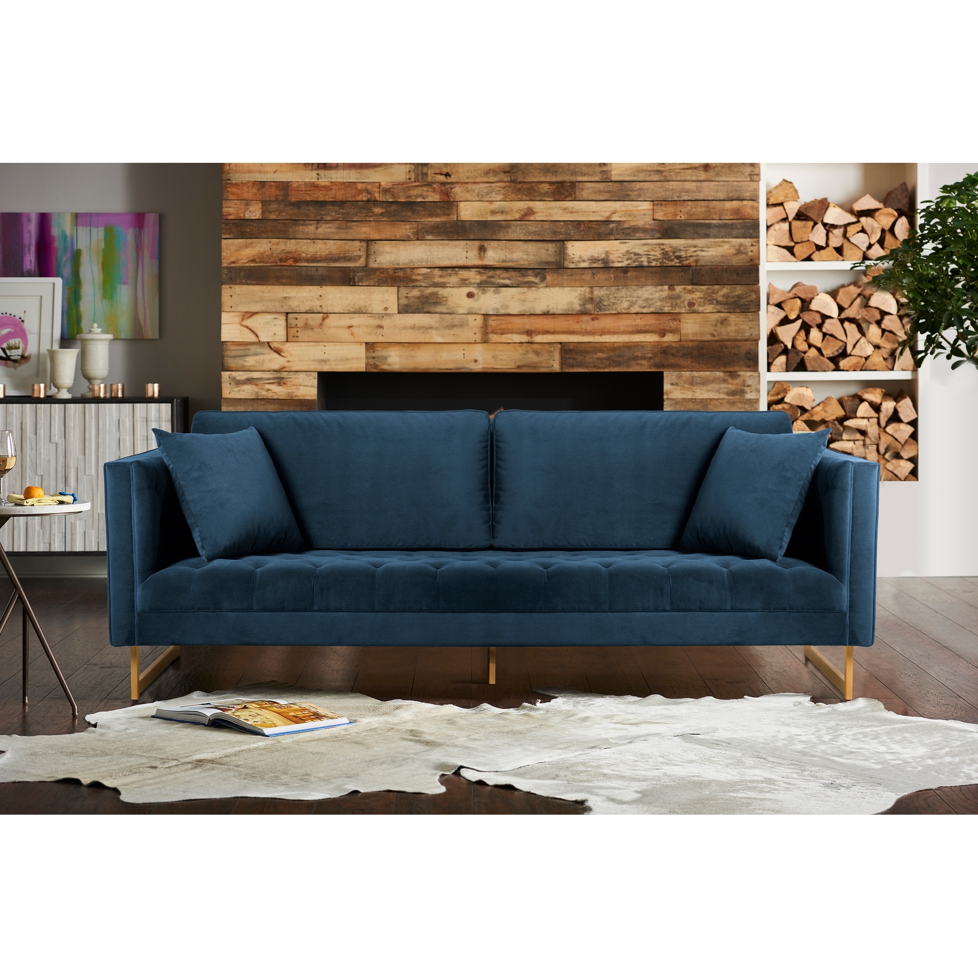 Lenox Velvet 90" 3-Seater Sofa with Brass Legs