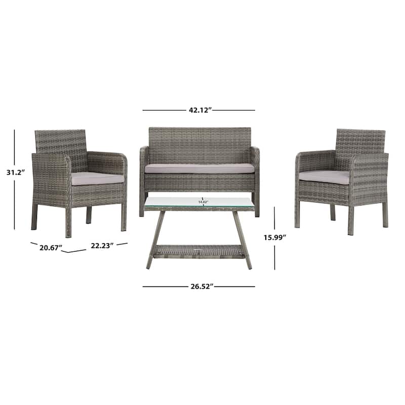 SAFAVIEH Outdoor Aboka Wicker/ Steel 4-piece Patio Conversation Set