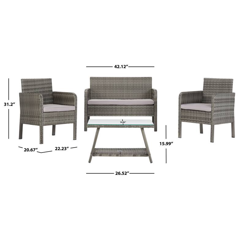SAFAVIEH Outdoor Zsolt Wicker/ Steel 4-Piece Patio Conversation Set - 42W x 31D x 21H