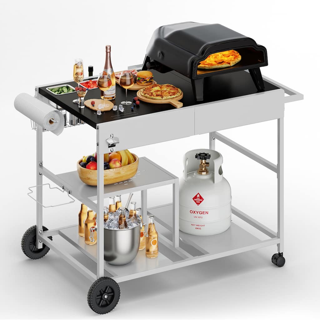 Outdoor Metal Bar Cart with Multifunctional Storage - N/A