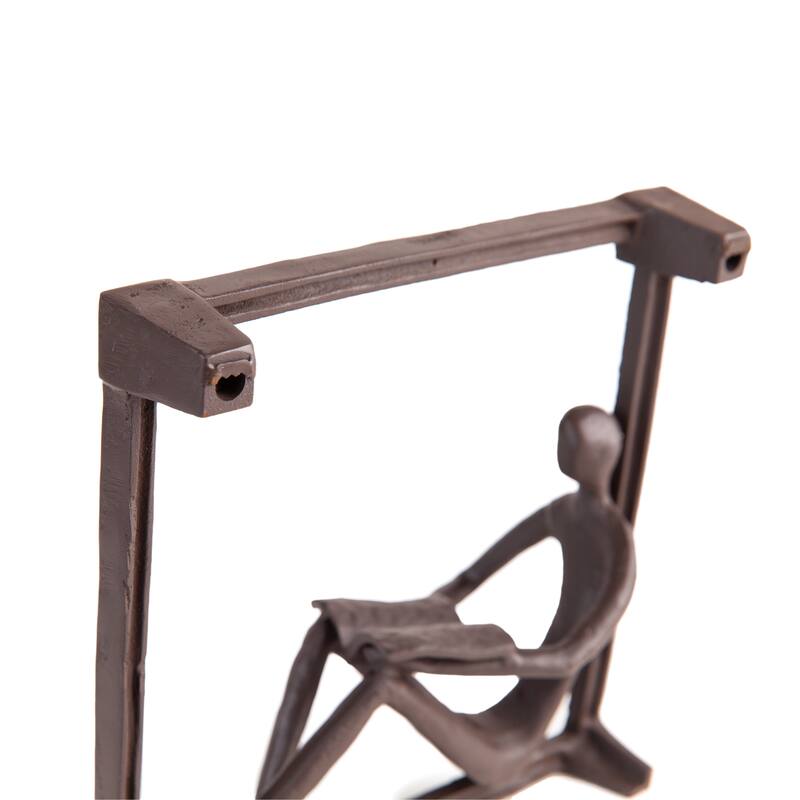 Man Reading on a Window Sill Hanging Wall Art Iron Sculpture