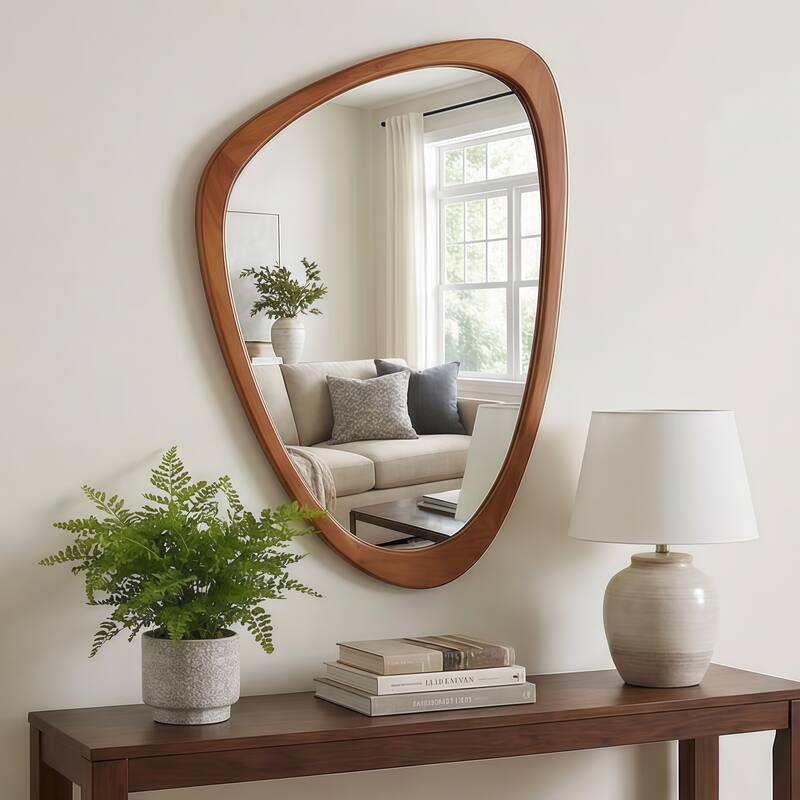 Irregular Solid Wood Frame Decorative Mirror - Yellow Brown - 20"x30"