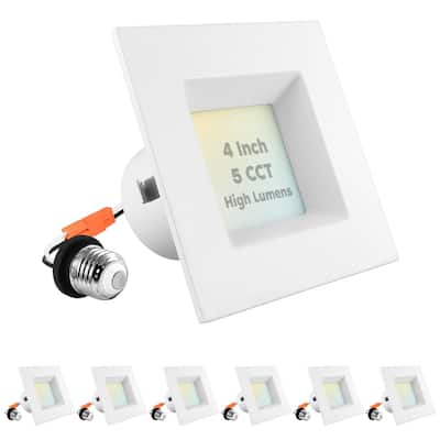 Luxrite 4" Square LED Recessed Can Light 14W=75W 5 Color Option 950 Lumens Dimmable Wet Rated ETL Listed 6 Pack