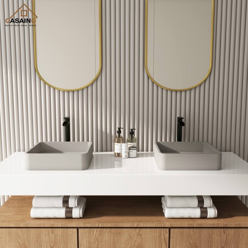 CASAINC Concrete Square Bathroom Sink Vessel Sink Art Basin with the Same Color Drainer
