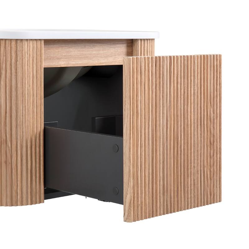 24 Inch Wall Mounted Bathroom Vanity with Sink Curved Design, Modern Floating Vanity Cabinet with Soft Close Drawer