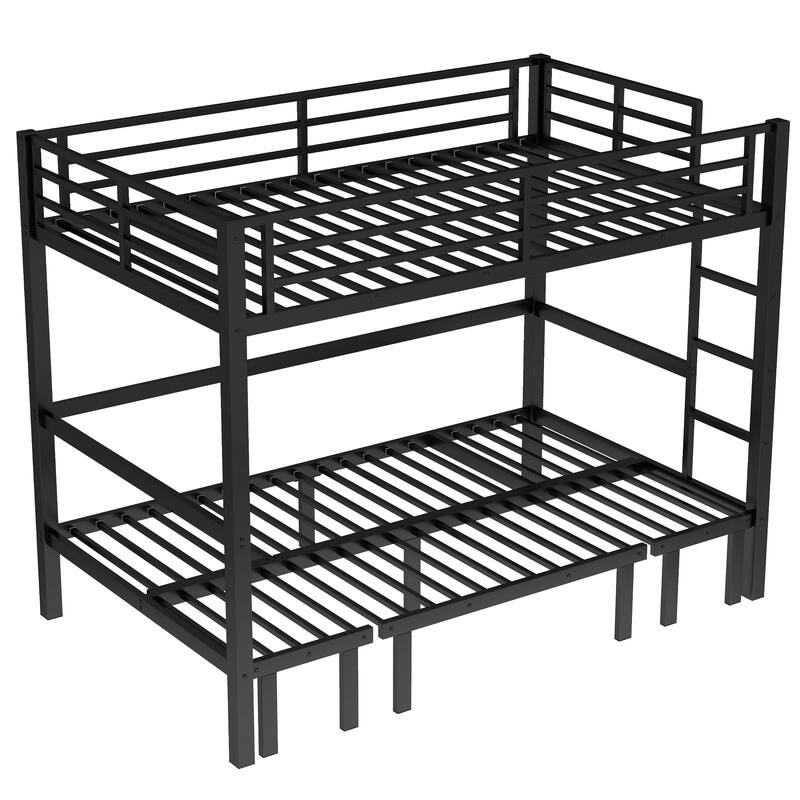 Twin XL over Twin XL Pull-Out Bunk Bed - 3-Section Lower Bunk, Safety Rails on Top