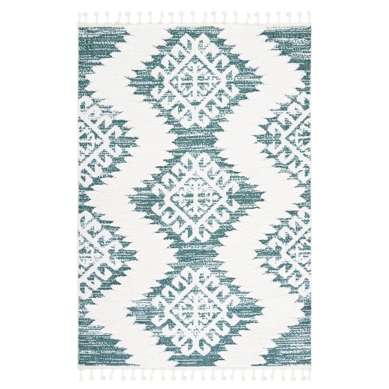 SAFAVIEH Moroccan Tassel Shag Berneice Boho Tribal 2-inch Thick - 4' x 6' - Green/Ivory
