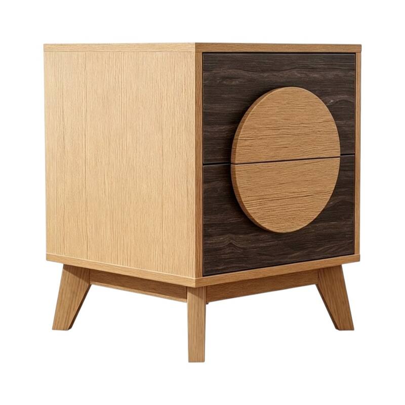 HomeRoots 21" Oak And Dark Brown Solid Wood Square Two Drawer Nightstand