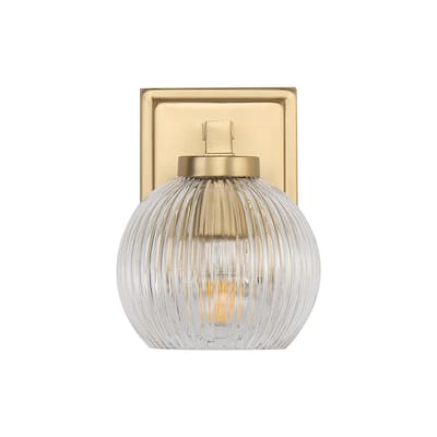 Elliott 1-Light Vanity Light in Brushed Champagne Bronze with Ribbed Clear Shade - Gold