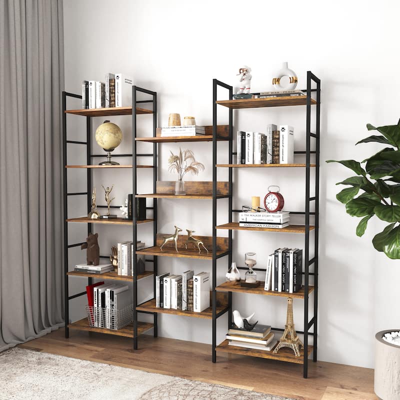 Industrial Retro Wooden 5-shelf Bookshelves - Brown