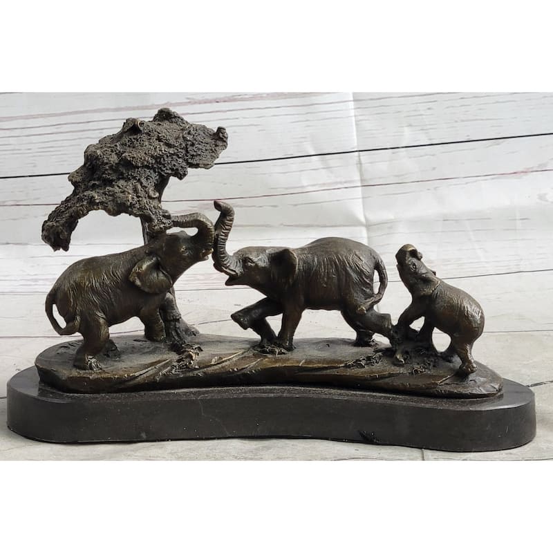 Imitative Elephant Family On The African Savannah Bronze Metal Statue Sculpture Decor Art