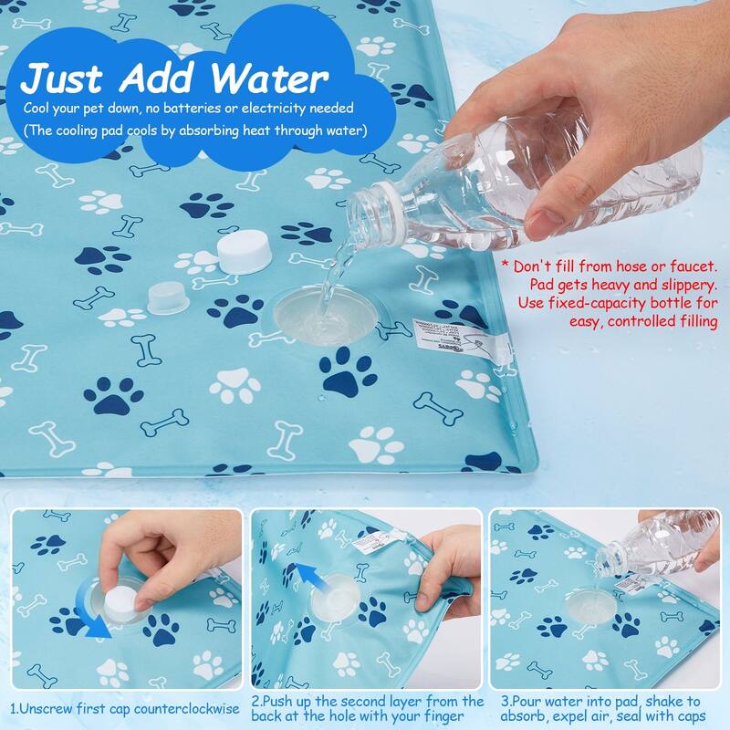 Ownpets Pet Cooling Mat Water-Filled Leak-proof Ice Pad, Durable Oxford Fabric, Lake Blue, Size L/XL/XXL