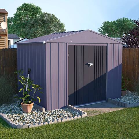 VEIKOUS Outdoor Metal Storage Shed with Lockable Door and Air Vents for Garden