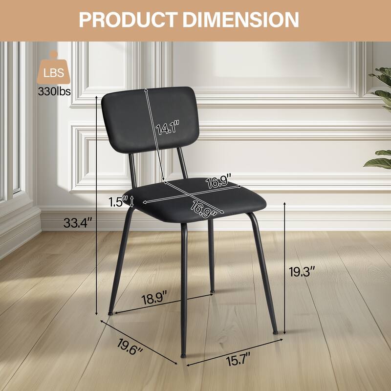 Black Iron Frame Padded Dining Chairs Set of 4 Modern Minimalist - 15.7 x 19.6 x 33.4 in
