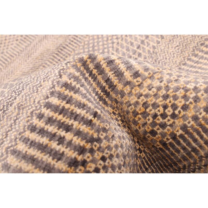 ECARPETGALLERY Hand-knotted Finest Silk Shadow Dark Grey Silk, Wool Rug - 2'6 x 14'1