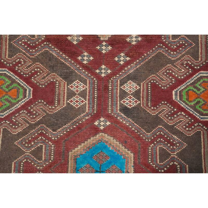 Hand Knotted Oriental 100% Wool Carpet Traditional Geometric Red Bakhtiari Runner Rug - 9' 11'' X 3' 6''