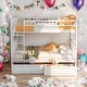 preview thumbnail 9 of 14, Full over Full Pine Bunk Kids Bed Frame with Guardrail & Drawers, Convertible to 2-Separate Platform Beds, Easy Assembly, Grey White