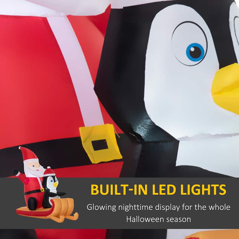 Outsunny 5ft Inflatable Christmas Santa Claus and Penguin, Blow-Up LED Display