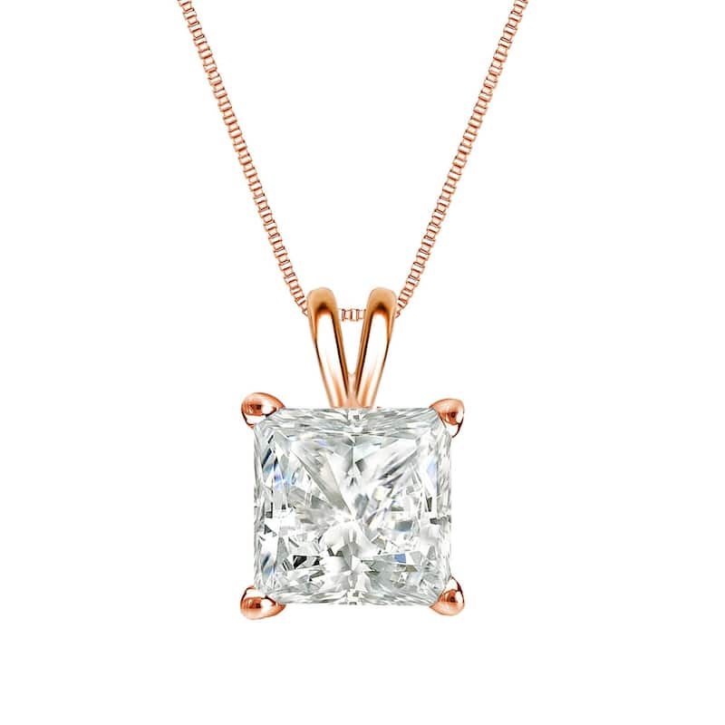 Auriya 14k Gold 1ctw Princess-cut Solitaire Diamond Necklace (I-J, SI2-SI3) - Rose