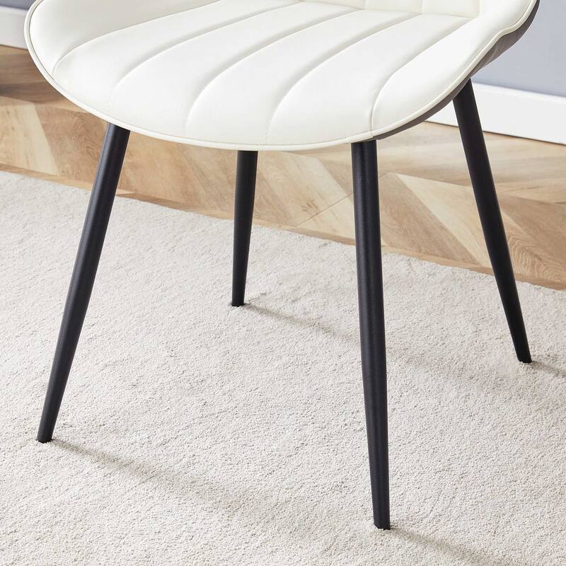 Dining Chair Set of 4 PU Extended Seating with Black Metal Legs