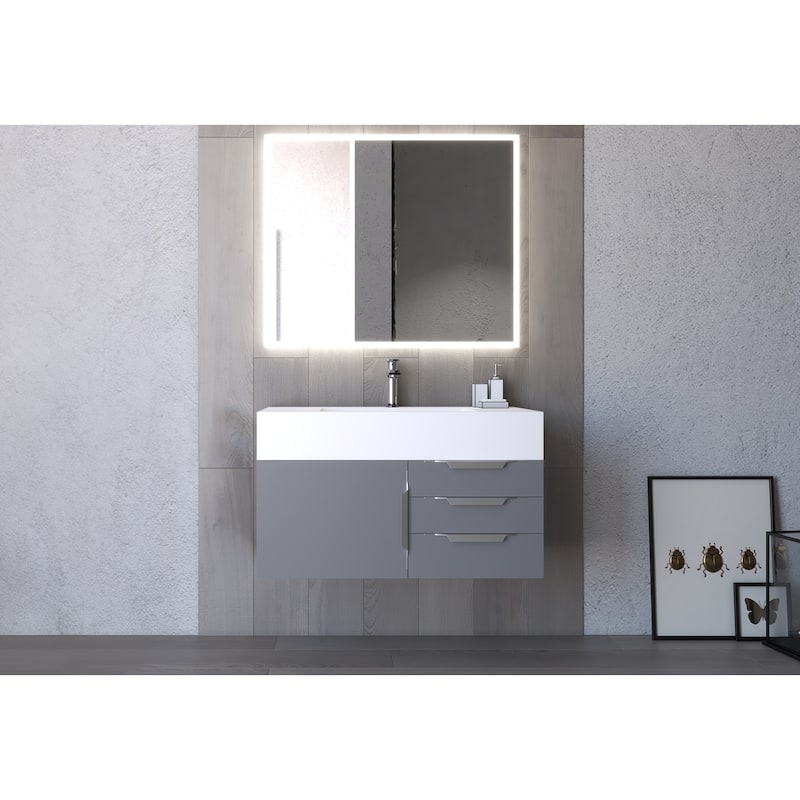 Nile 36-Inch Wall Mounted Bathroom Vanity Set w/ White Top