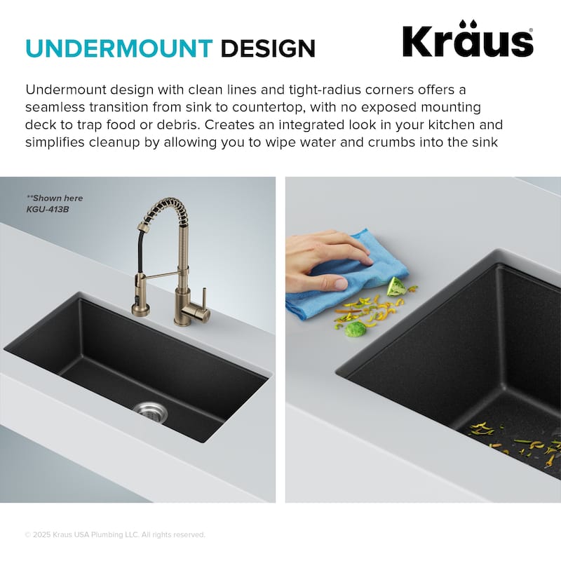 KRAUS Granite Black Onyx 31 inch 1-Bowl Undermount Kitchen Sink