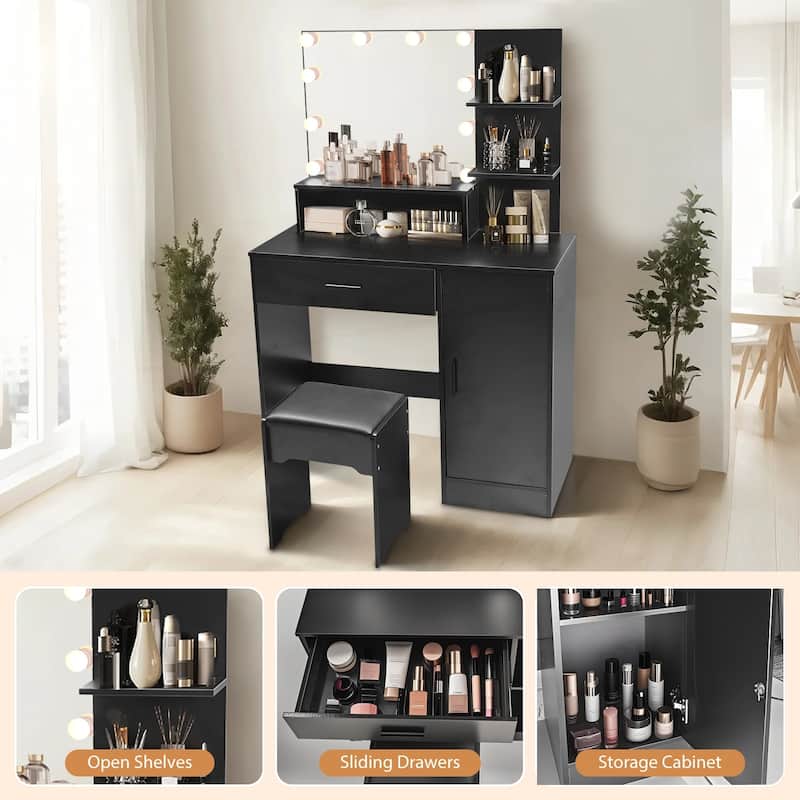 Vanity Desk with Mirror and Lights