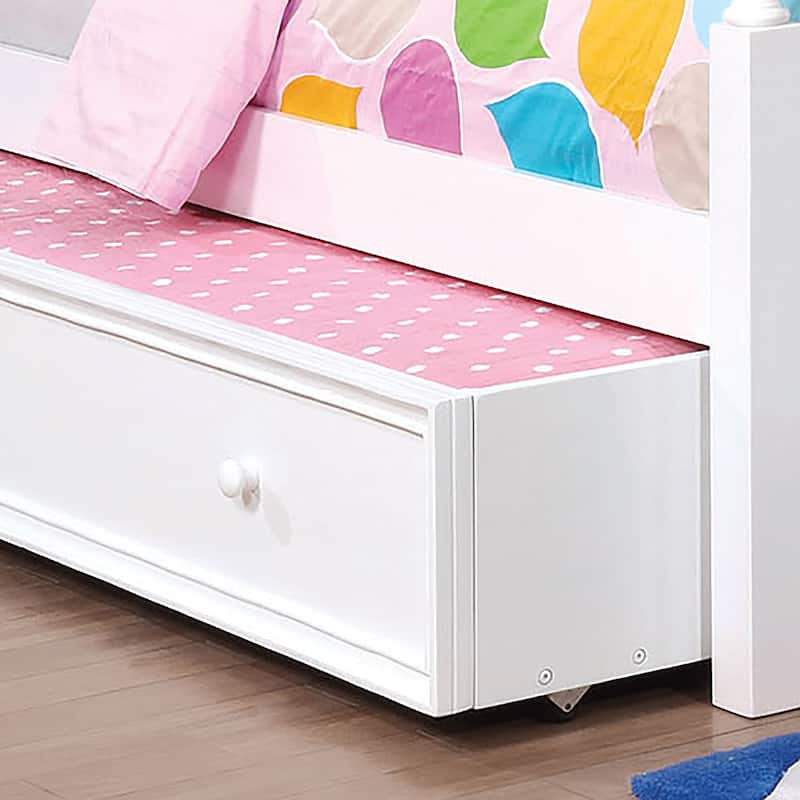 Jevi Contemporary White Solid Wood Trundle Bed by Furniture of America
