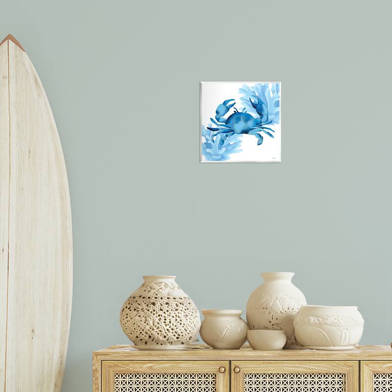 Stupell Blue Tone Crab & Coral Wall Plaque Art Design By Cat Thurman Designs