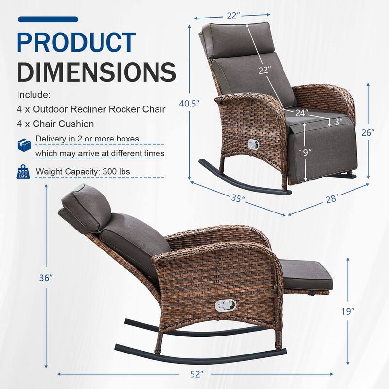 Pocassy Patio Wicker Recliner Rocker Chair with Adjustable Backrest