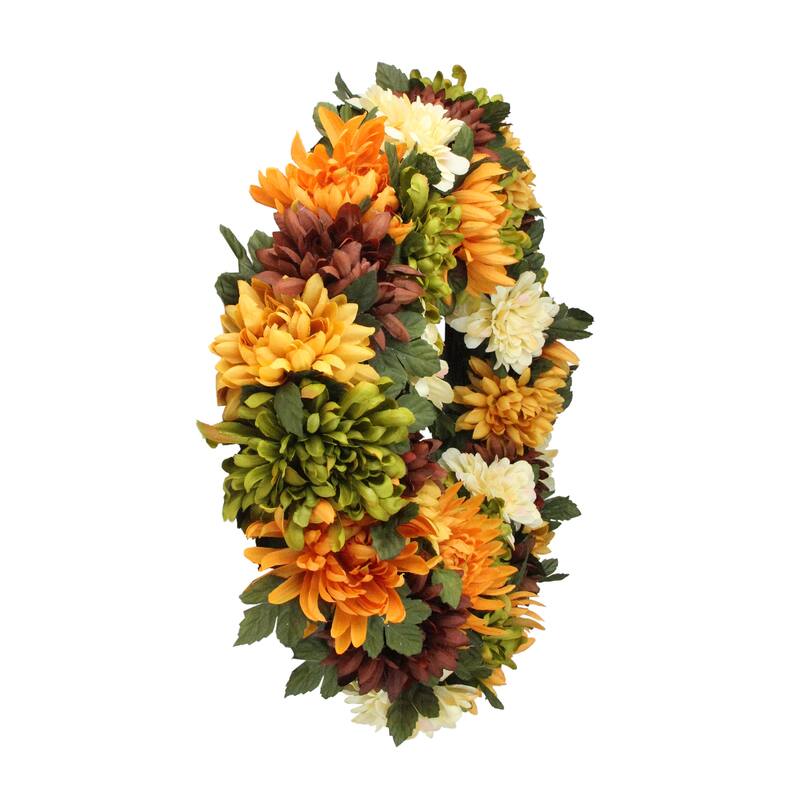 Autumn Orange Green Chrysanthemum Artificial Thanksgiving Wreath 19.5"