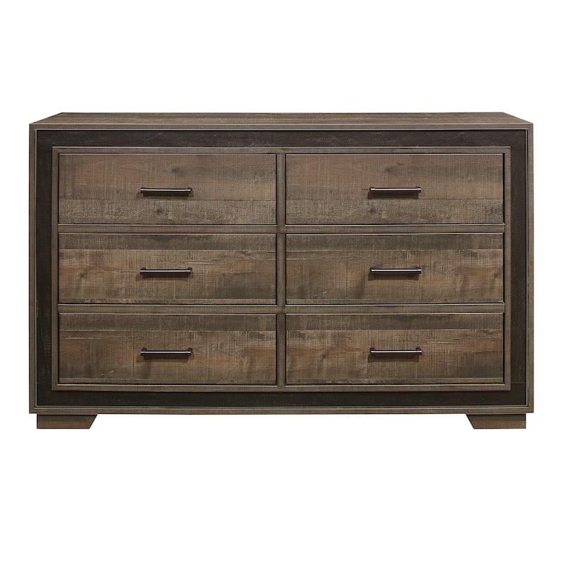 Wooden Dresser with Sled Base and Metal Bar Pulls, Brown