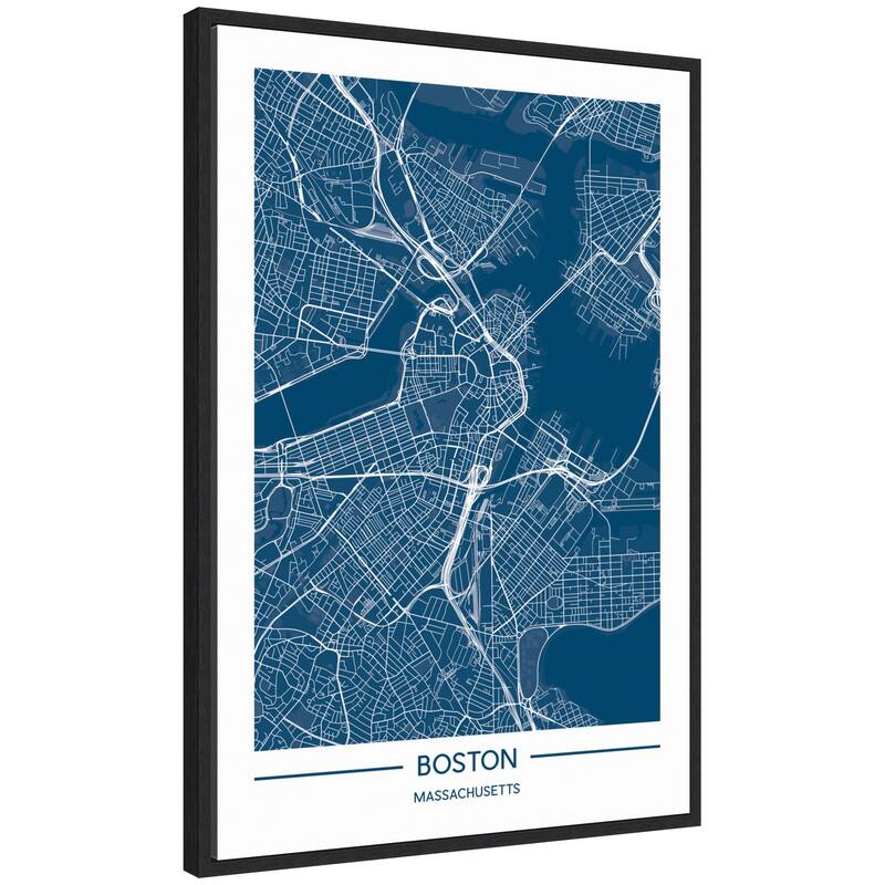 Kate and Laurel Sylvie Boston Map Regal Blue Framed Canvas by Jake Goossen - 23x33