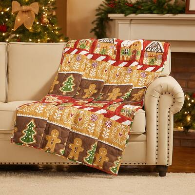 Redu Throw Blanket, 50x60, Holiday Theme Red Gingerbread Microfiber