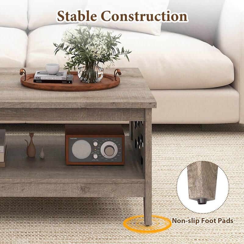 Costway 39.5” 2-Tier Coffee Table with Open Shelf Woven Decorations - See Details