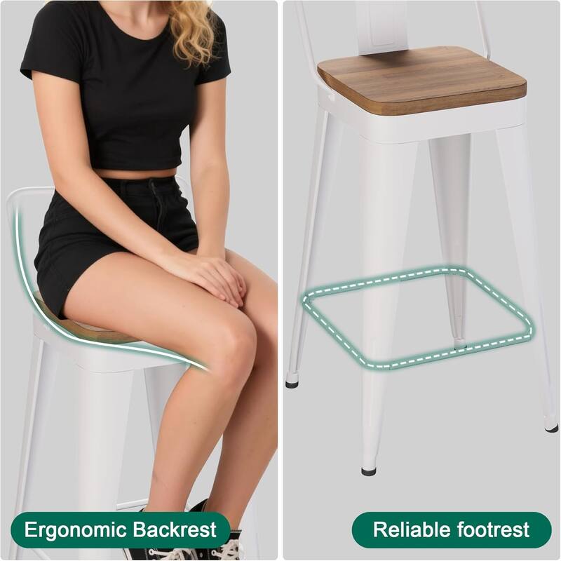 Counter & Bar Stools with Metal Frame Kitchen Stools with Low Back Kitchen Bar Furniture Stools with Square Wooden Seat