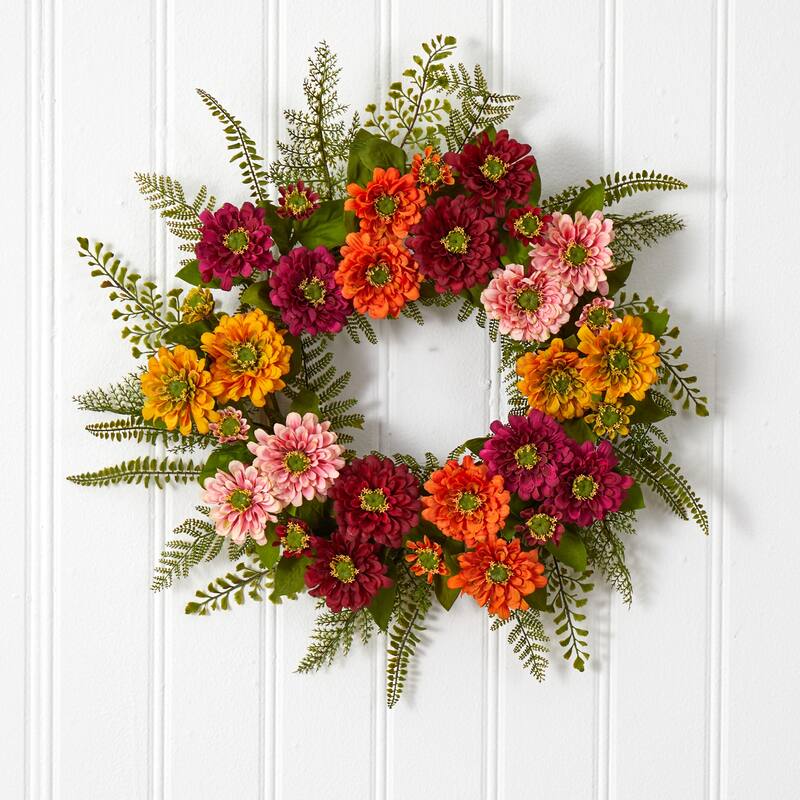 Mixed Flower Artificial Wreath, 20-Inch, Unlit - Multi