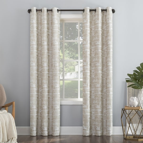 slide 2 of 9, Sun Zero Parrish Distressed Grid Thermal Extreme Total Blackout Grommet 1-Piece Curtain Panel, Single Panel 40" x 63" - Linen