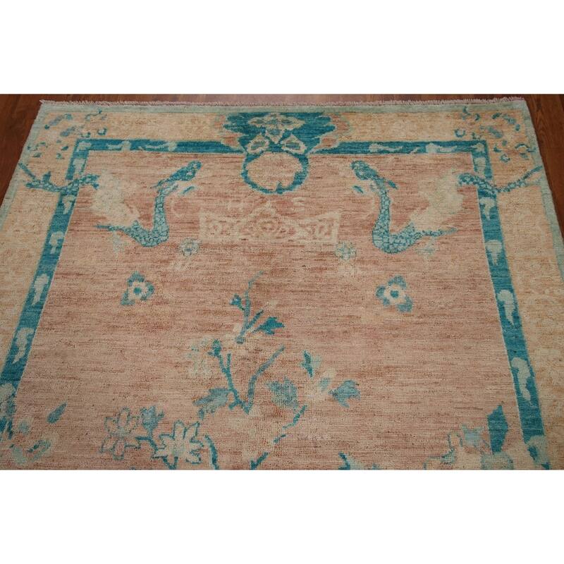 Vegetable Dye Oushak Oriental Area Rug Hand-knotted Wool Carpet - 4'11"x 6'11"