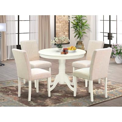 Antique Dining Set for 4 - 36 Inch Round Table & 4 Linen Chairs - Country Cottage Style