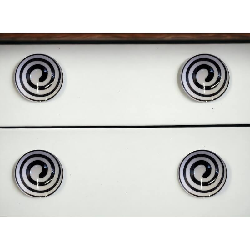 Set of 8 Hand-Painted Black & White Botanical Ceramic and Metal Cabinet Knobs - 1.5" x 1.5" x 1.5"