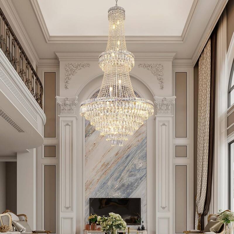 KAYLA High Ceiling Chandelier 13-Light Gold Modern Crystal Chandeliers Pendant Light Foyer Chandelier Fixtures