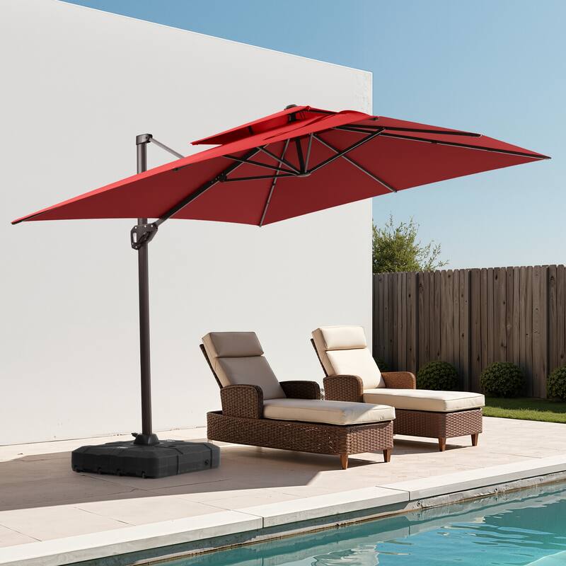 11 × 9 ft Outdoor Patio Cantilever Offset Dual Top Umbrella with Base