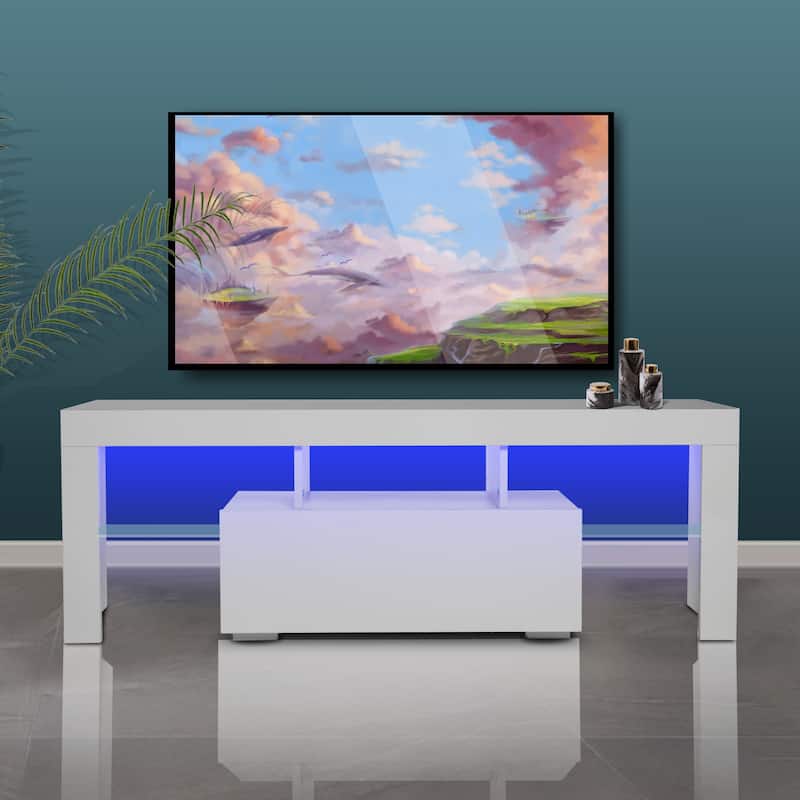 Morden TV Stand With LED Lights And Drawer
