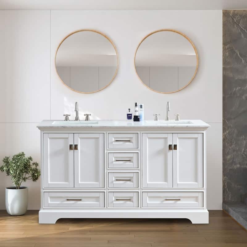 Stufurhome White 60-inch Double Sink Bathroom Vanity - 60*22*34.5 in